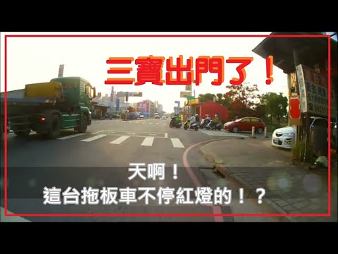 三寶出門了！小心！這台拖板車不停紅燈！
