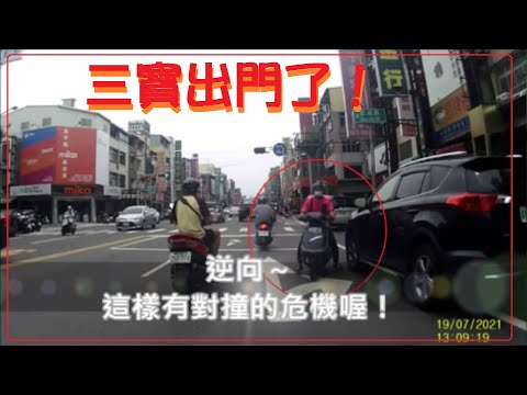 三寶出門了！逆向熊貓～這樣有對撞的危機喔！